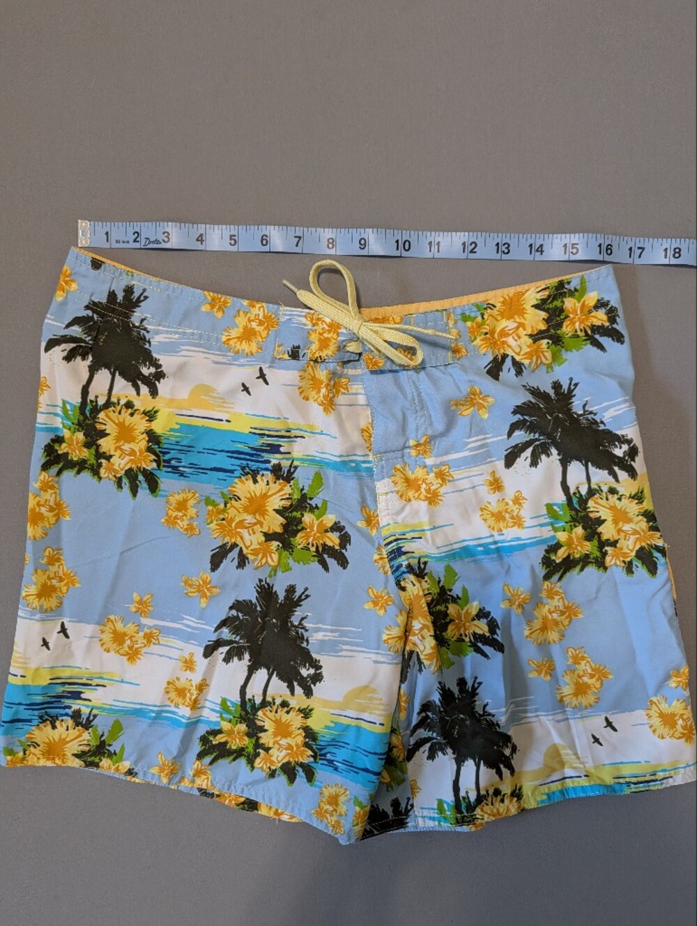 Panama Jack Blue Yellow Tropical Swim Shorts Boardshorts Velcro Tie Size Large L - Picture 5 of 8